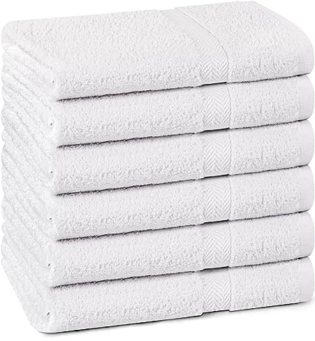Towel and Linen Mart 100% Cotton White 6 Pack Medium Bath Towel Set, Quick Dry, Super Absorbent, Light Weight, Soft Feel, Premium Towels for Hotel, Spa and Bathroom (24 X 48 6 Pack White)