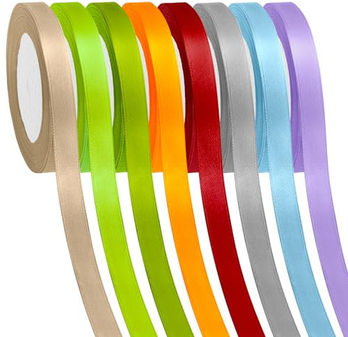 Semoss Satinband 8 Farben Geschenkband Polyester 6mm x 22m,Seidenbänder Stoffband Dekoband Ribbons Set für Geschenke Verpackung,DIY-Handwerk,Schleifen,Hochzeit