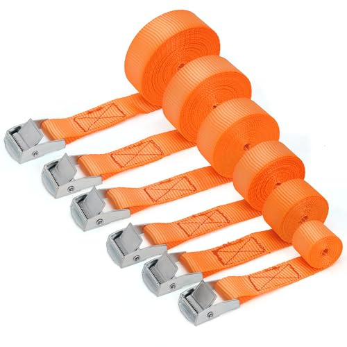 Belle Vous Orange Quick Release Lashing Straps (6 Pack) - 1-6m Tensioning Belts - Tie Down Straps for Cargo, Motorcycle, Luggage, Trucks and Roof Rack