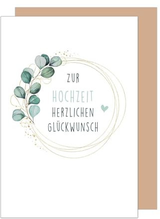Edition Seidel Premium Glückwunschkarte zur Hochzeit mit Umschlag aus Kraftpapier. Hochzeitskarte Grußkarte Vermählung Just Married Wedding Eukalyptus edel (H476 SW024)