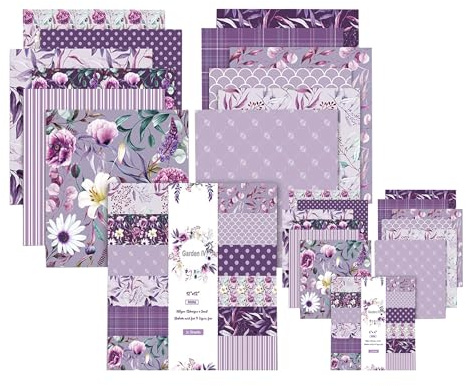 Purple Floral Pattern Paper, 48 Sheets/12 Designs Garden Craft Paper, Watercolor Card Making Crafting Cardstock, Colorful Decorative Journal Scrapbooking Supplies 30.5x30.5cm