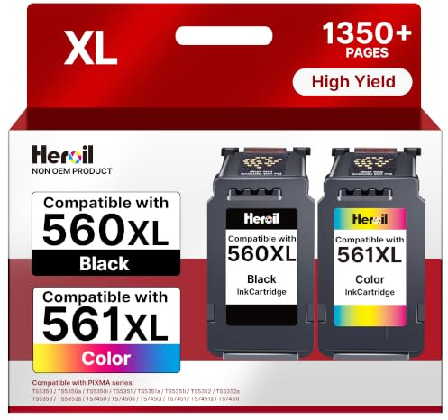 Heroil Cartuchos 560 561 XL PG-560XL CL-561XL Tinta para Canon 560 561 Pack XL para Canon Pixma TS5350i TS7450i TS7451i TS5350 TS5351 TS5352 TS7450a TS5351a Impresora (Negro Colour)