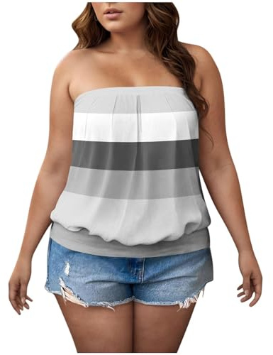 BFSWL Tube Top da donna estivo a righe, sexy, senza maniche, senza spalline, taglie forti, grigio., 5XL