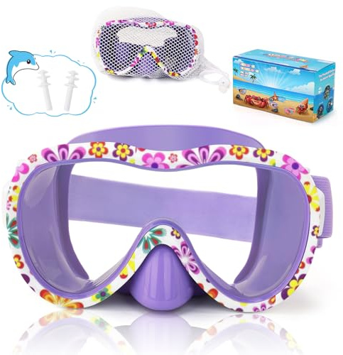 iGym Kids Swim Goggles, Snorkel Mask Diving Mask Swimming Goggles with Nose Cover and Elastic Straps Cover & Mesh Bag & Ear Plugs