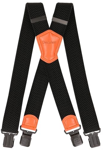 Decalen Mens Braces with Very Strong Metal Clips Wide 4 cm 1.5 inch Heavy Duty Suspenders One Size Fits All Men and Women Adjustable and Elastic X Form (Black 1 - Black Clips)