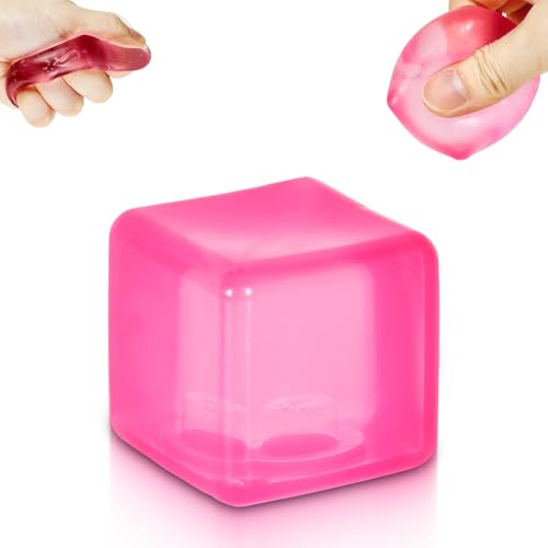 Ice Cube Stress Ball,3.5cm(1.38Inch) Cube Fidget Toys,Squishy Cube for Anxiety Relief Stress Reliever,Stress Relief Toys for Adults Kids Children Teens(Pink)
