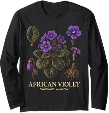 African Violet Saintpaulia Ionantha Vintage Plant Study Long Sleeve T-Shirt