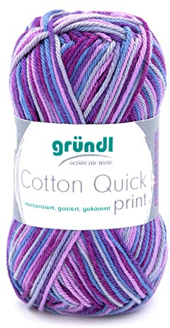 Gründl Cotton Quick Print Garn, Baumwolle, Aubergine Multicolor, Ca. 125 m