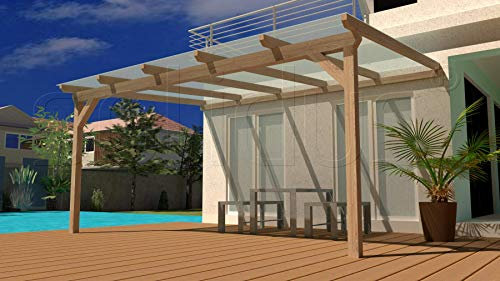 solidBASIC 300x200 cm BxT Leimholz Terrassenüberdachung + Stegplatten + Zubehör - Unbehandelt/Natur - ÜBERDACHUNG TERRASSENDACH Holz VORDACH CARPORT TERRASSE WINTERGARTEN GARTENLAUBE PAVILLON