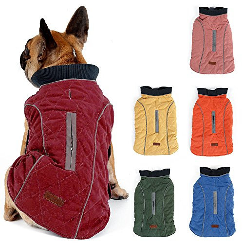 TFENG Reflektierend Hundejacke Brust 54-64cm, Rückenlänge 38cm Hundemantel Warm gepolstert Puffer Weste Welpen Regenmantel mit Fleece (Rot, L)