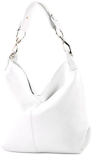modamoda de T168 Damen Leder Schultertasche Henkeltasche Medium handmade in Italy, Farbe:Weiß