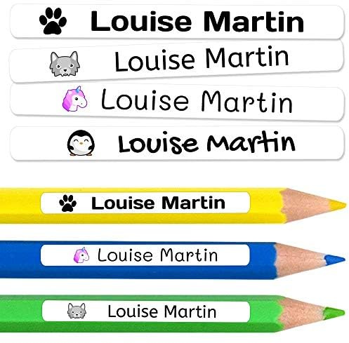 50 Etiquetas Adhesivas Personalizadas para lápices, bolis y rotuladores. Pegatinas escolares con nombre para marcar objetos, resistentes al agua para colegio y guardería, 4,6 x 0,6 cm…