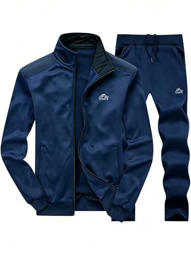 FTCayanz Trainingsanzug Herren Jogginganzug Langarm Reißverschluss Jogging Anzug Sweatshirt für Freizeit Sport Blau M