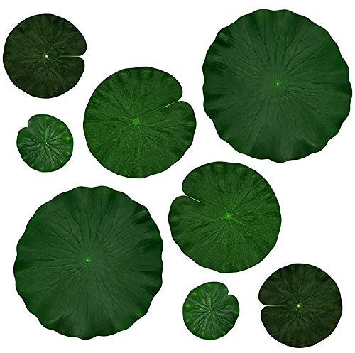 Fransande artificiali galleggianti in schiuma di per laghetti acquari e palcoscenici realistici foglie di verde per decorazione piscina, confezione da 8, 4 misure (10, 15, 20, 28 cm)