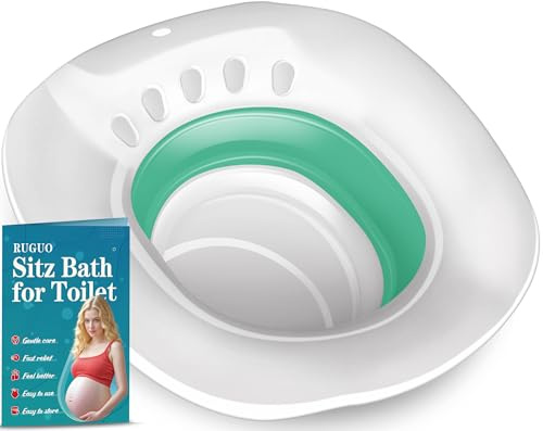 RUGUO Sitz Bath for Toilet Seat - Yoni Steam Seat - Sitz Bath for Hemorrhoids and Postpartum Care - Portable Bidet BPA Free - Foldable Basin for Epsom Salt Soak - Green