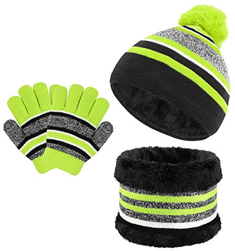 TAGVO 3in1 Inverno Berretto Scaldacollo Guanti Set per Bambini, Inverno in Pile Addensato Cappello a Maglia Termica Sciarpa Guanti Set, per Bambini Ragazzi Ragazze,3-6 Anni,Set di Accessori Invernali