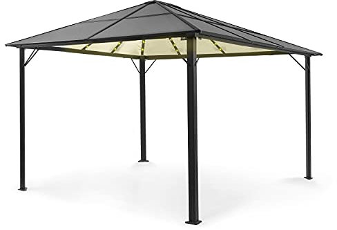 blumfeldt Pergola Jardín Impermeable 3x4m, Gazebo Techo Policarbonato, Kit de Pérgola Metálica Ligera Estructura Aluminio, Carpa Exterior, Pérgola Cristal Translúcido, Luces LED Regulables