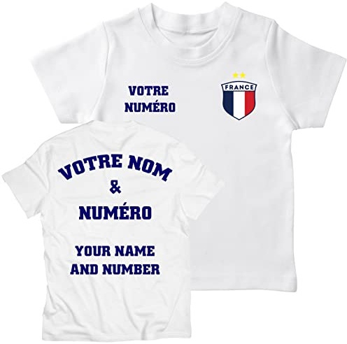lepni.me Maglietta da Calcio per Bambini | Maglia Personalizzata con Il Tuo Nome e Numero | T-Shirt per Ragazzi Francia Calcio 2026 (3-4 Anni Bianco Multicolore)