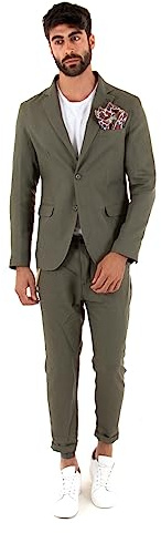 Giosal Abito Uomo in Lino Completo Giacca Pantalone Tinta Unita Elegante Monopetto (48, Verde)