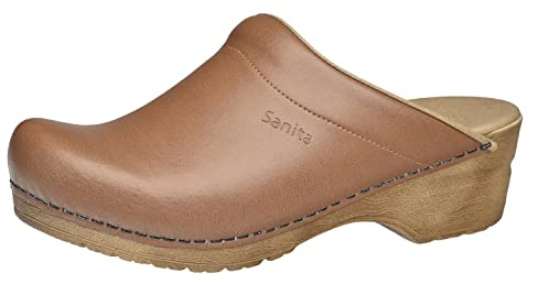 Sanita Sandra Mule Clog | Original Handmade Flexible Leather Clog for Women | Maximum stability | Anatomical shaped footbed with soft foam | Shock absorbing heel | Ljusbrun | 38 EU
