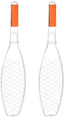 BESTonZON Fisch-grillzange Grill Fischhalter Grillgrill 4 Metallholzgriff Gegrillter Fisch Antihaft-Netzclip Grillclip Outdoor-Grillwerkzeug Für Camping-Picknick Fisch Grillkorb Fischwender