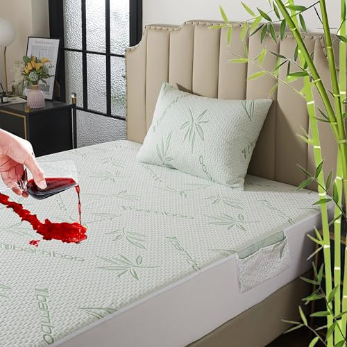 RICHAIR – Madrasskydd 180 x 200 cm, madrassöverdrag i bambu vattentät, töjbar upp till 30 cm djup, ultramjukt ventilerande madrasskydd med allround elastiskt band