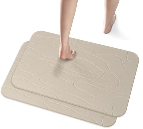 2 Pack Diatomaceous Earth Shower Mat, Stone Bath Mat, Nonslip Super Absorbent Fast-Drying Hard Bath Mat for Bathroom Shower Floor, 23.62 x 15.35 inch, Grey and White Pattern