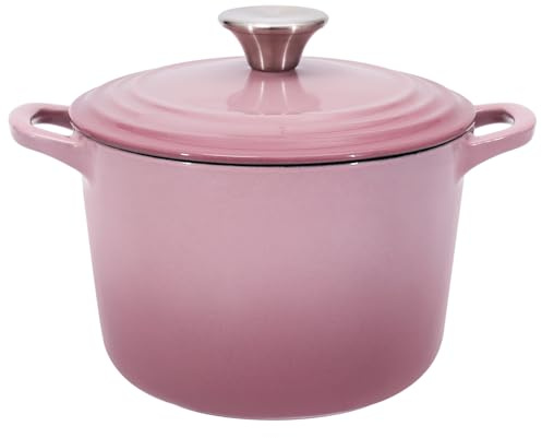 Flavehc Dutch Oven Pot with Lid 2.8 qt Cast Iron Dutch Oven for Bread Baking Pink Enameled Cast Iron Rice Pot with Handels