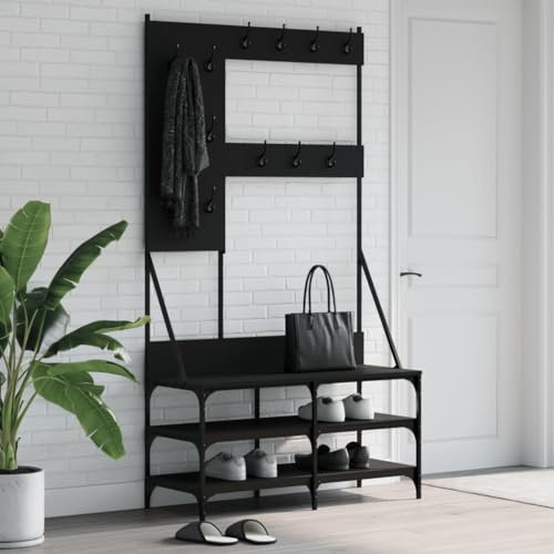BAZZI Klädställ: Med skohylla och skobänk, svart, mått 100 x 40 x 184 cm, perfekt som garderobshylla, garderobspanel eller hallmöbler
