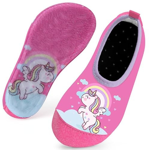 WateLves Kinder Badeschuhe Schwimmschuhe Wasserschuhe Mädchen Baby Strandschuhe Aquaschuhe Schnell Trocknend für Beach Pool(Unicorn Rosa24/25)