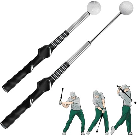 CLIUNT Golf Swing Training Aid, Retractable Golf Swing Trainer, Golf Grip Training Aid, Golf Alignment Sticks for Indoor Practice Warm-up Tempo Chipping Hitting Training