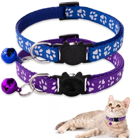 WeedHuis Collier pour Chat 2 pièces avec Clochette et Boucle de sécurité, Convient à la Plupart des Chats domestiques, Collier pour Chat (Bleu + Violet)