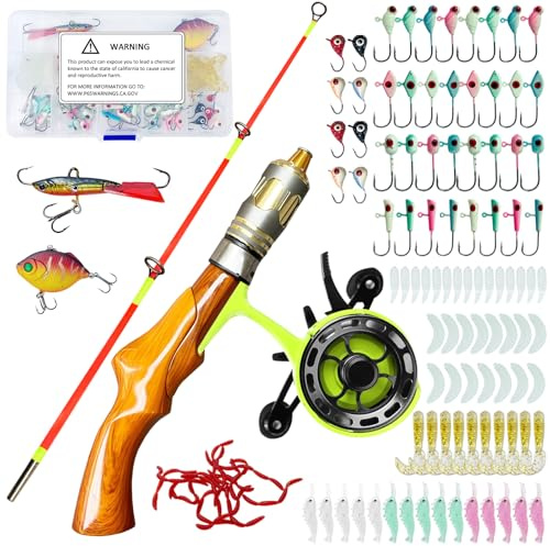 L PATTERN Eisangelrute Set, 60cm Eisangelrute mit Angelrolle, Empfindliche Eisangelrute Komplettset für Anfänger Enthält Wobblers, Jigköpfe, Angelköder, Linkshänder