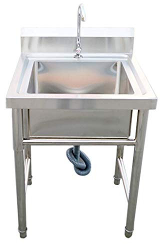 Stainless Steel Single-Bath Wash Basin with Stand for Washing Vegetables and Dishes, Commercial Floor-Standing Kitchen Sinks for Household Use