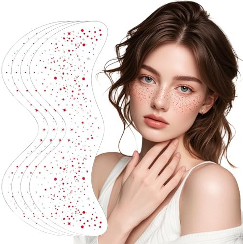 Auiremrti 4 pezzi di tatuaggi temporanei brillanti a doppio tono rosso e argento, impermeabili, per viso e tatuaggi con lentiggini di henné