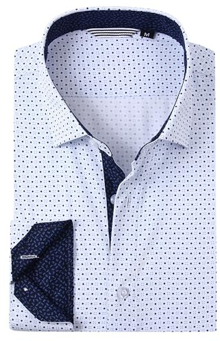 Alex Vando Mens Printed Dress Shirts Regular Fit Casual Button Down Shirt, Turquoise Dots 05, XXXXXL