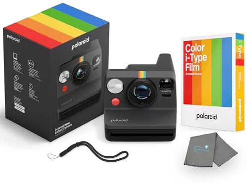 Polaroid Now 3rd Generation i-Type Instant Camera + 8 i-Type Color Film Bundle, Black, Polaroid Camera Bundle with a Lumintrail Lens Cleaning Cloth