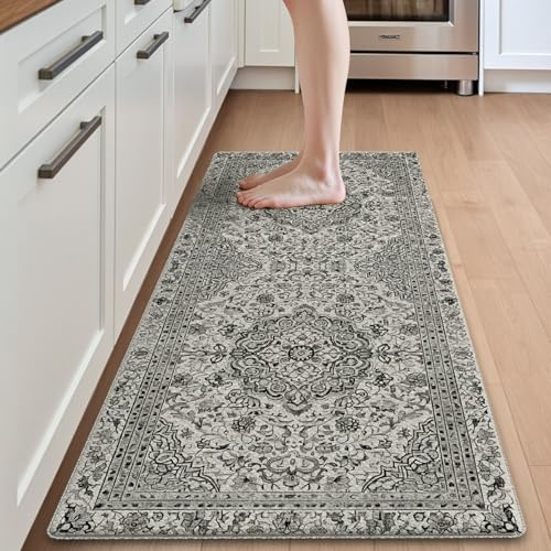 DEXI Alfombra Cocina Lavable Antideslizante 60 x 150 cm, Alfombras de Cocina Impermeable Antifatiga para Comedor, Lavadero, Oficina en Casa, Gris