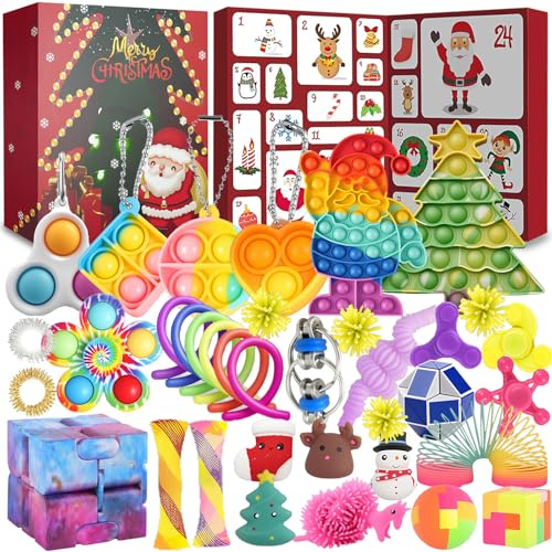 vita dennis Christmas Fidget Advent Calendar 2025 with 36 Pcs Fidget Toys for Kids and Adults, Sensory Stress Reliever Toy for Anxiety ADHD, Squeeze Toy Family Games Holidays Party Gift Box Set (R)