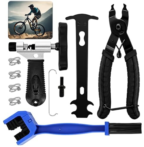 Tronchacadenas Bicicleta - Kit Herramientas Bicicleta con Tronchacadenas, Alicates, Medidor Cadena Bicicleta, 4 Cadena y Limpiador - Mantenimiento Bicicletas Cadenas - Gicctyble