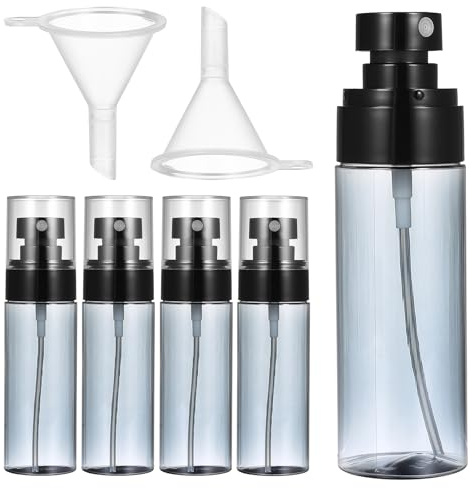 BOJIUKEJI 5 Pcs 2 oz/60ml Travel Spray Bottles, Portable Refillable Atomiser Spray Bottle Small Plastic Travel Bottles for Toiletries Cleaning Perfume Make-up Water Sprayer, with 5 Funnels