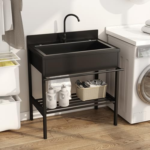 Fdzylyg Lavandino da Esterno,Lavello Cucina con Mobile,Lavabo Autoportante in Acciaio Inox,con Rubinetto,per Interni Esterni Ristorante Lavanderia Campeggio Giardino(96x51x94cm)