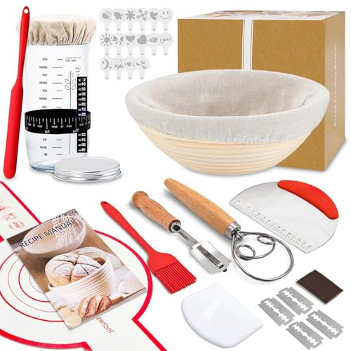 Zyluniy Cestino per Lievitazione Pane 25 Pezzi in Rattan Naturale con Banneton Ovale 23cm | Kit Completo Panificazione con Lievito Madre per Pasta Madre | Set per Pane a Lievitazione Naturale