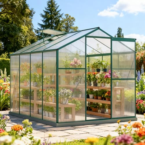 Jaxenor Serra in alluminio con fondazione, 4,75 m² – 190 × 253 cm, serre da giardino con lucernario e porta scorrevole per verdure e pomodoro, grande con lastre in policarbonato resistenti ai raggi UV
