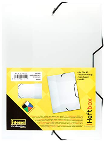 Idena 225411 – Häftbox för DIN A5 med elastiskt band, tillverkad av PP, fyllningshöjd 3,5 cm, transparent, 1 styck