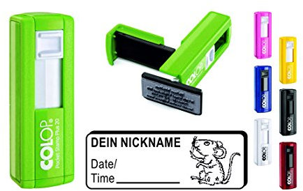 Geocachingstempel Pocketstempel « niedliche MAUS » Abdruckgröße ca. 37 x 14 mm - mit persönlichem Cachernamen/Nicknamen Geocaching Stempel