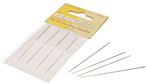 The Beadsmith Agujas de cuentas de ojo grande, 5,4 cm, 4 por tarjeta, puntas afiladas, uso para costura general, tejido y bordado, muy fáciles de enhebrar