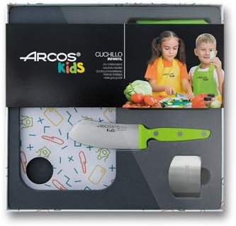 Arcos Kids - Kinder Kochmesser Set (Kindermesser + Schürze + Schneidbrett + Fingerschutz) - Farbe Grün