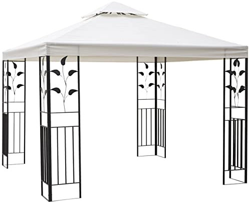 Outsunny 3 x 3m Outdoor Steel Gazebo with 2 Tier Roof, Garden Gazebo Patio Canopy Marquee Shelter with Decorative Steel Frame - Cream