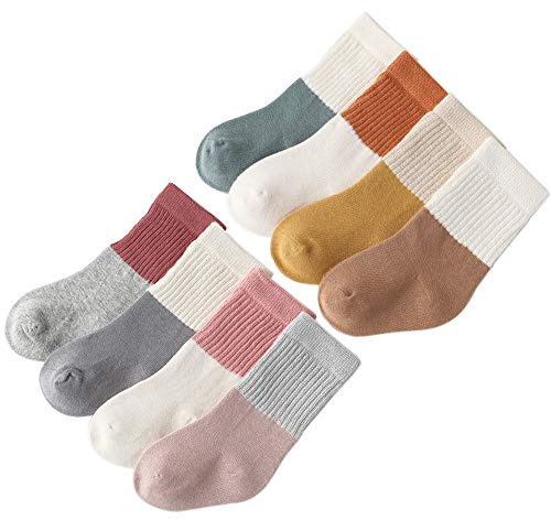 Belsmi Calzini Calze Cotone Lunghi Calzettoni al Ginocchio Bambini e Neonati Confezione da 8 Paia (Stile B, M (1-3 Anni))